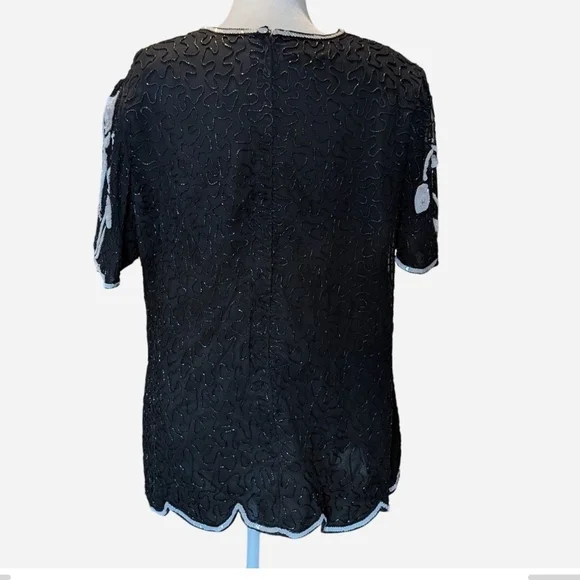 Pre-owned   Vintage Stenay Black and Silver Embroidered Blouse.100%Silk - Picture 2 of 9